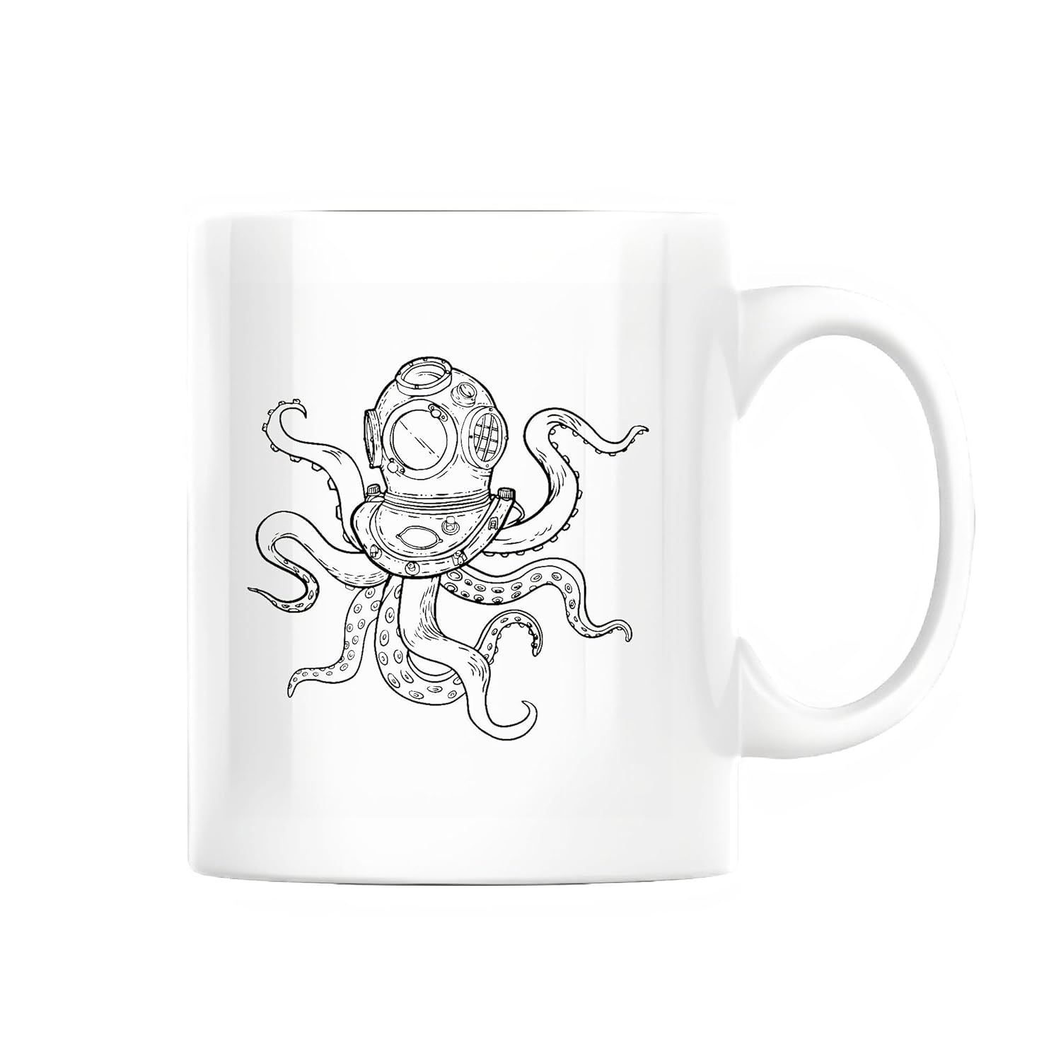 Scuba Diver Octopus Body Gift Creative Stroke Style Design for Nature Lovers Ocean Fans 11oz 15oz White Coffee Mug