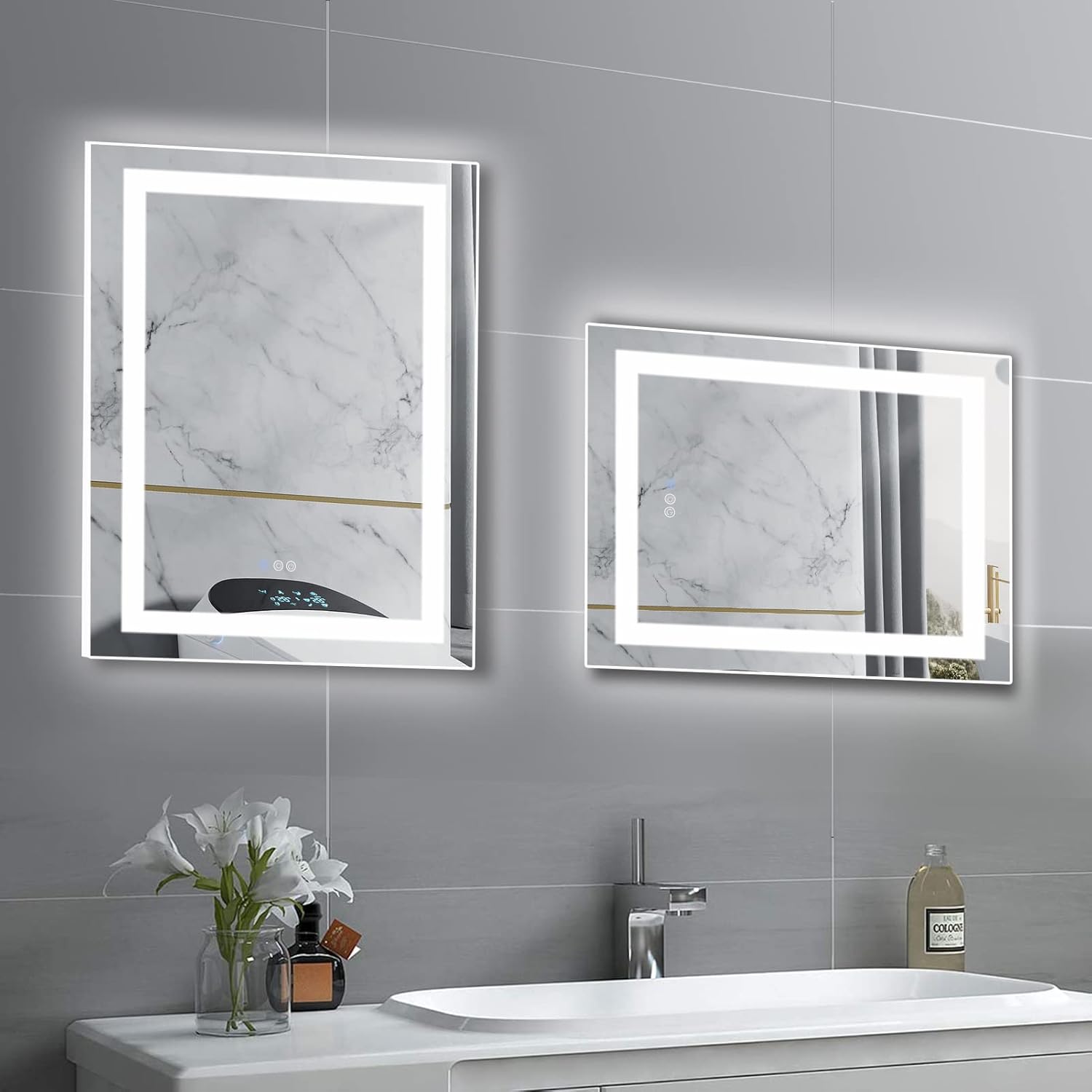 Espejo LED de baño con luces LED de 24 x 30 pulgadas con luz ajustable, antiniebla, a prueba de roturas, memoria, 3 colores, IP45 impermeable, con