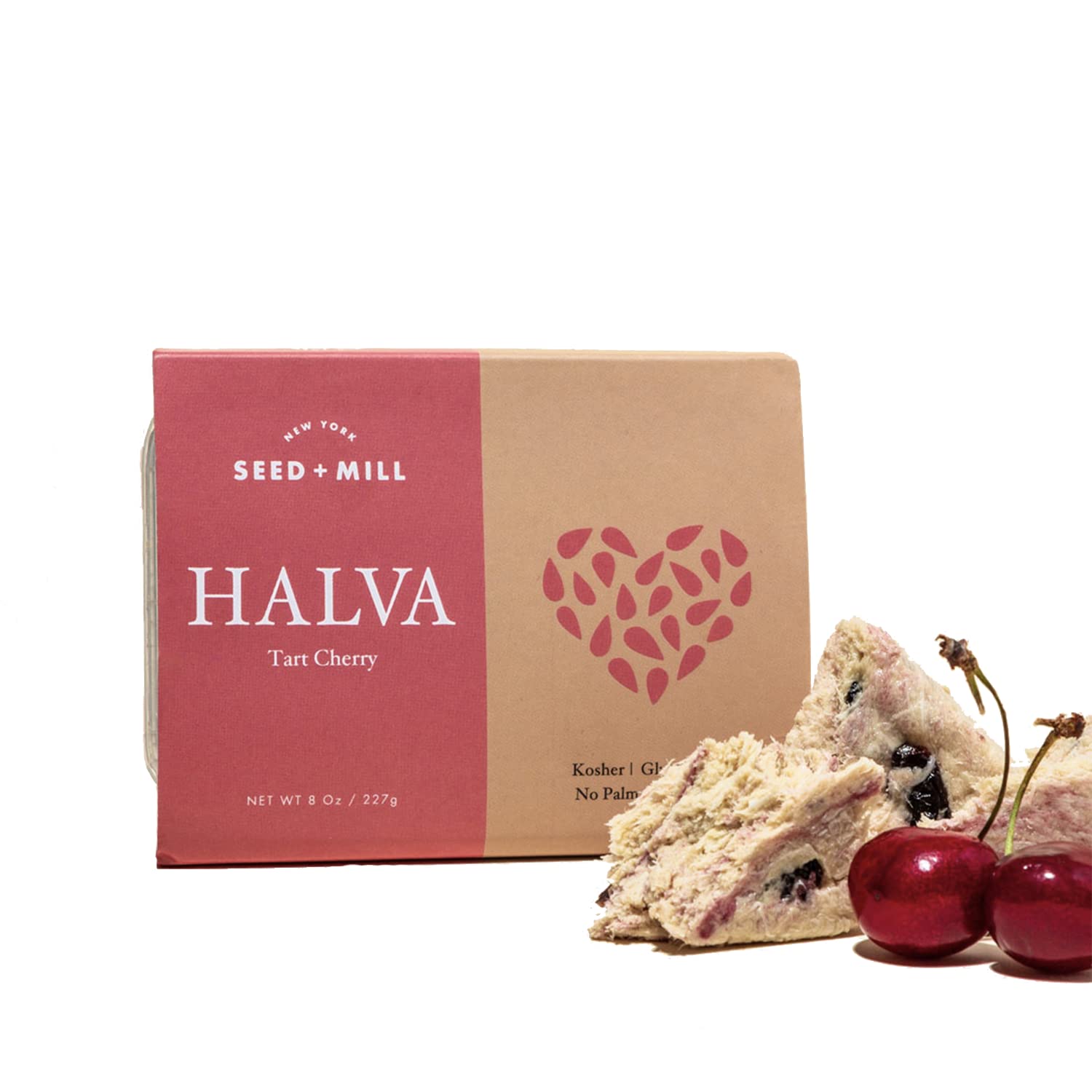 Seed + Mill Halva Trio (Pistacho, sal marina chocolate negro y cereza) vegano, kosher y sin gluten disfruta de este aperitivo vegano y caramelo