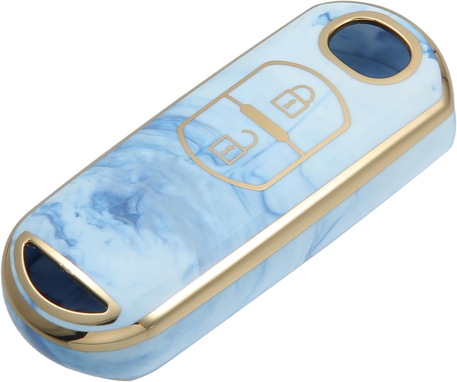 Funda para llavero compatible con Mazda CX-3 CX-4, patrón de porcelana de 2 botones, a la moda, suave, TPU azul, control remoto, sin llave, funda de