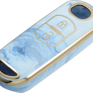Funda para llavero compatible con Mazda CX-3 CX-4, patrón de porcelana de 2 botones, a la moda, suave, TPU azul, control remoto, sin llave, funda de Funda para llavero compatible con Mazda CX-3 CX-4, patrón de porcelana de 2 botones, a la moda, suave, TPU azul, control remoto, sin llave, funda de