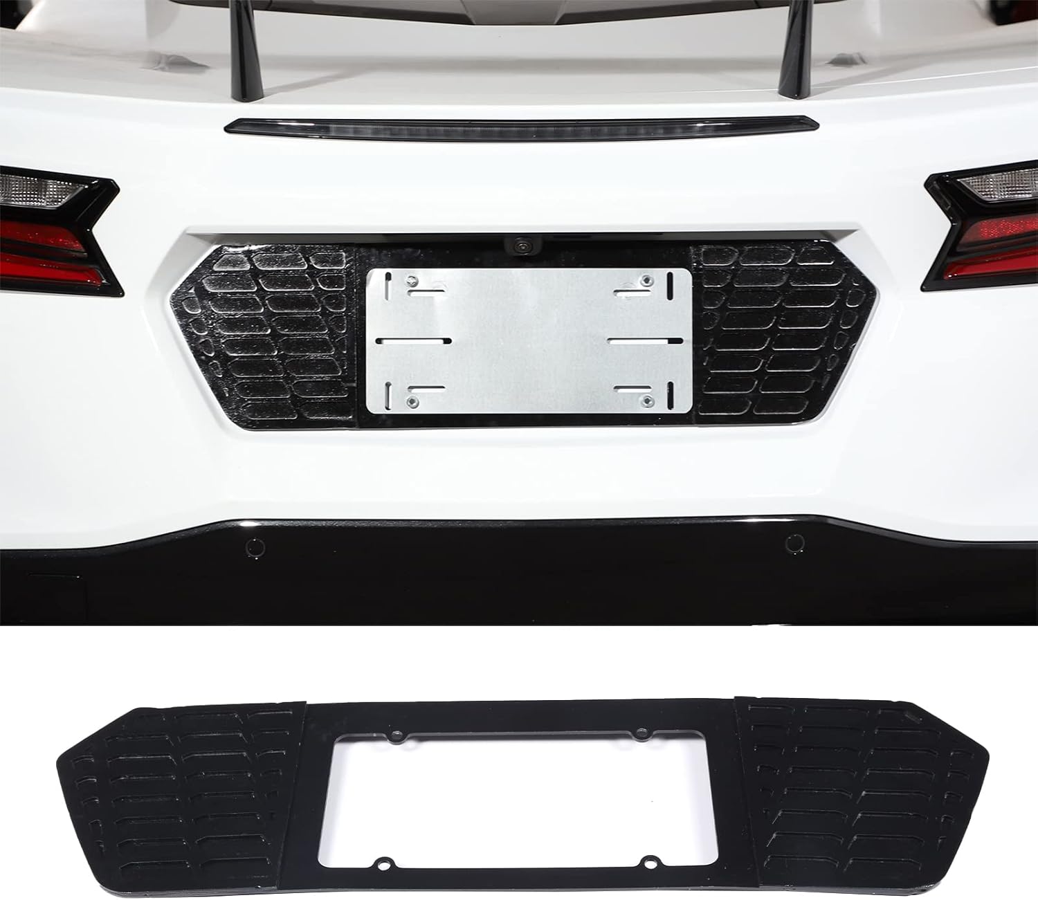 Cubierta de protección para marco de licencia trasero, aleación de aluminio, 1 unidad, compatible con Chevrolet Corvette C8 Stingray 2020-2023 Marco