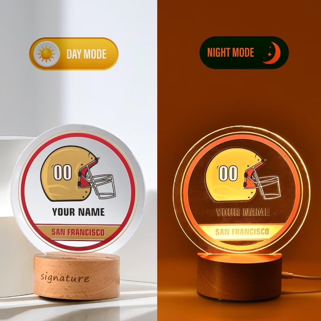 Luz nocturna de fútbol personalizada, lámpara LED de ciudad personalizada, nombre y número personalizados, regalo para Navidad, decoración de