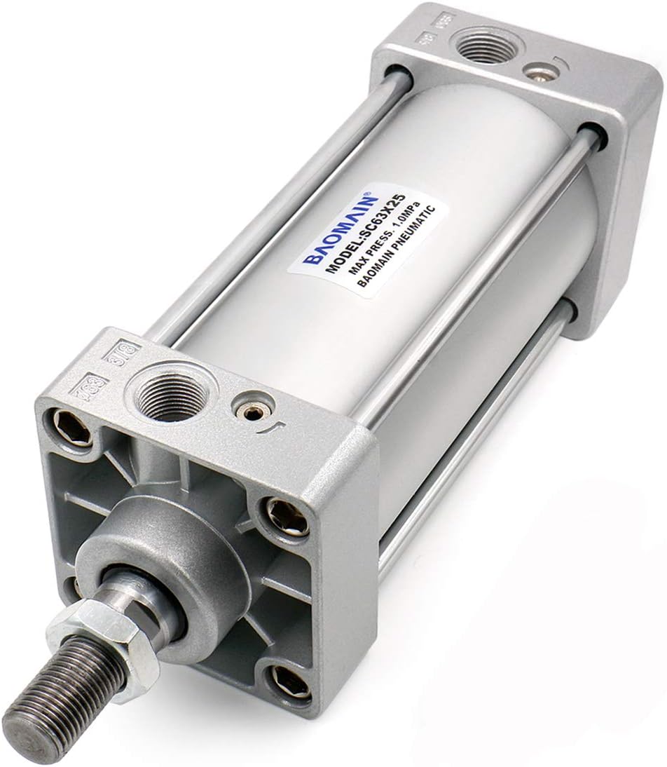 Baomain Cilindro neumático SC 63 X 25 PT38, Diámetro 2 12 pulgadas, Carrera 1 pulgada, Varilla de pistón atornillada de doble acción