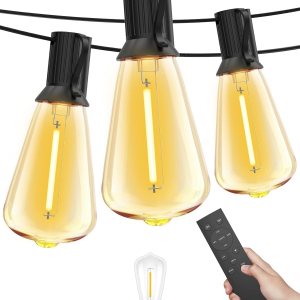 doopo Tira de luces para exteriores de 50 pies con atenuador, luces de patio ST38 con 25+1 bombillas LED regulables, inastillables, ahorro de doopo Tira de luces para exteriores de 50 pies con atenuador, luces de patio ST38 con 25+1 bombillas LED regulables, inastillables, ahorro de