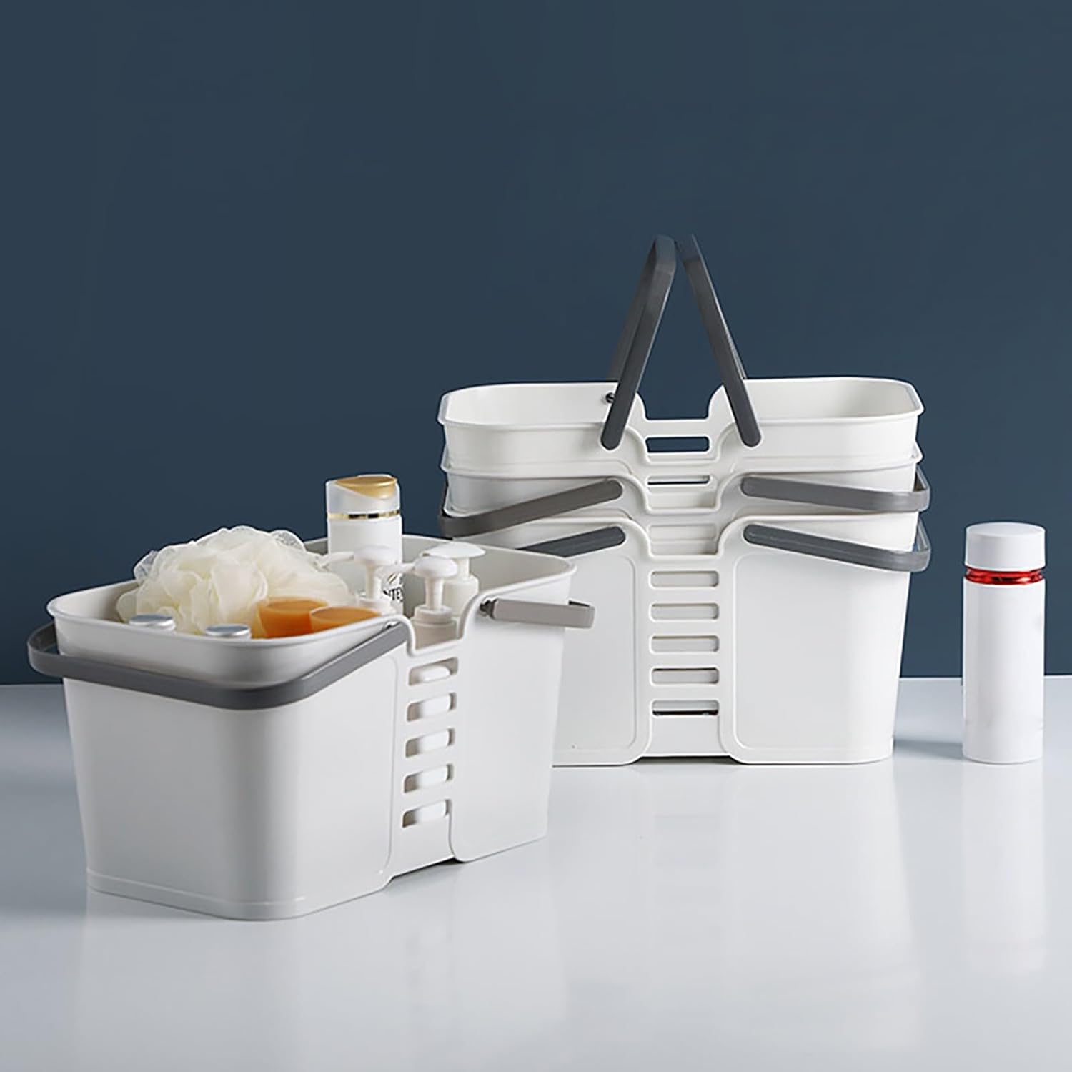 Cesta de lavandería portátil para ducha, bolsa de almacenamiento de plástico con asa, bolsa de lavado, caja de almacenamiento para baño, dormitorio,