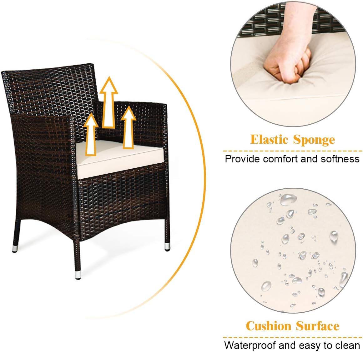 Juego de sofá de patio de 4 piezas, juego de conversación de mimbre con respaldo curvado ergonómico, juego de muebles de ratán para patio con cojín
