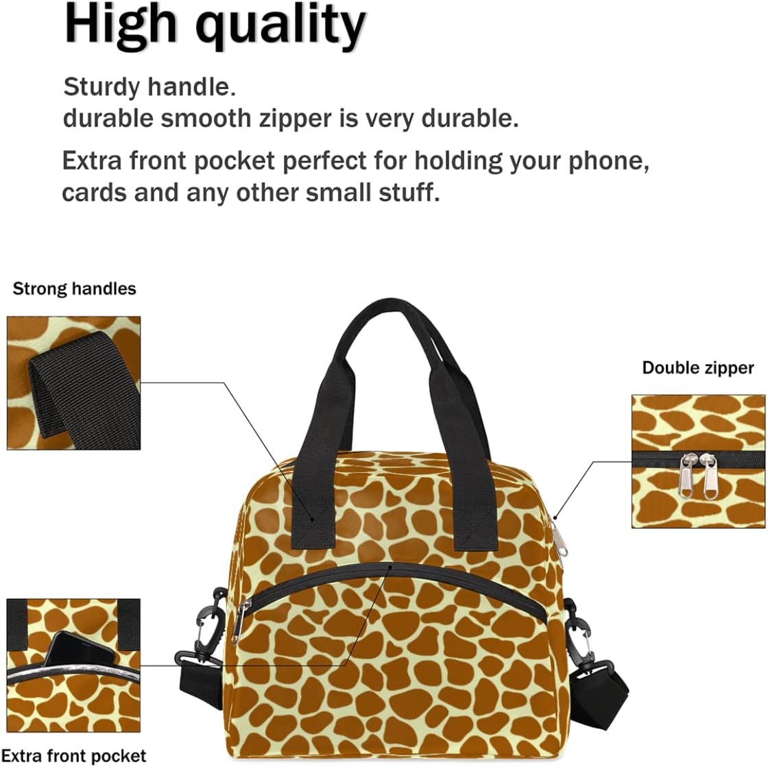 Bolsa de almuerzo aislada para mujeres y hombres, con estampado de jirafa de animales, grande, reutilizable, a prueba de fugas, bolsa de almuerzo