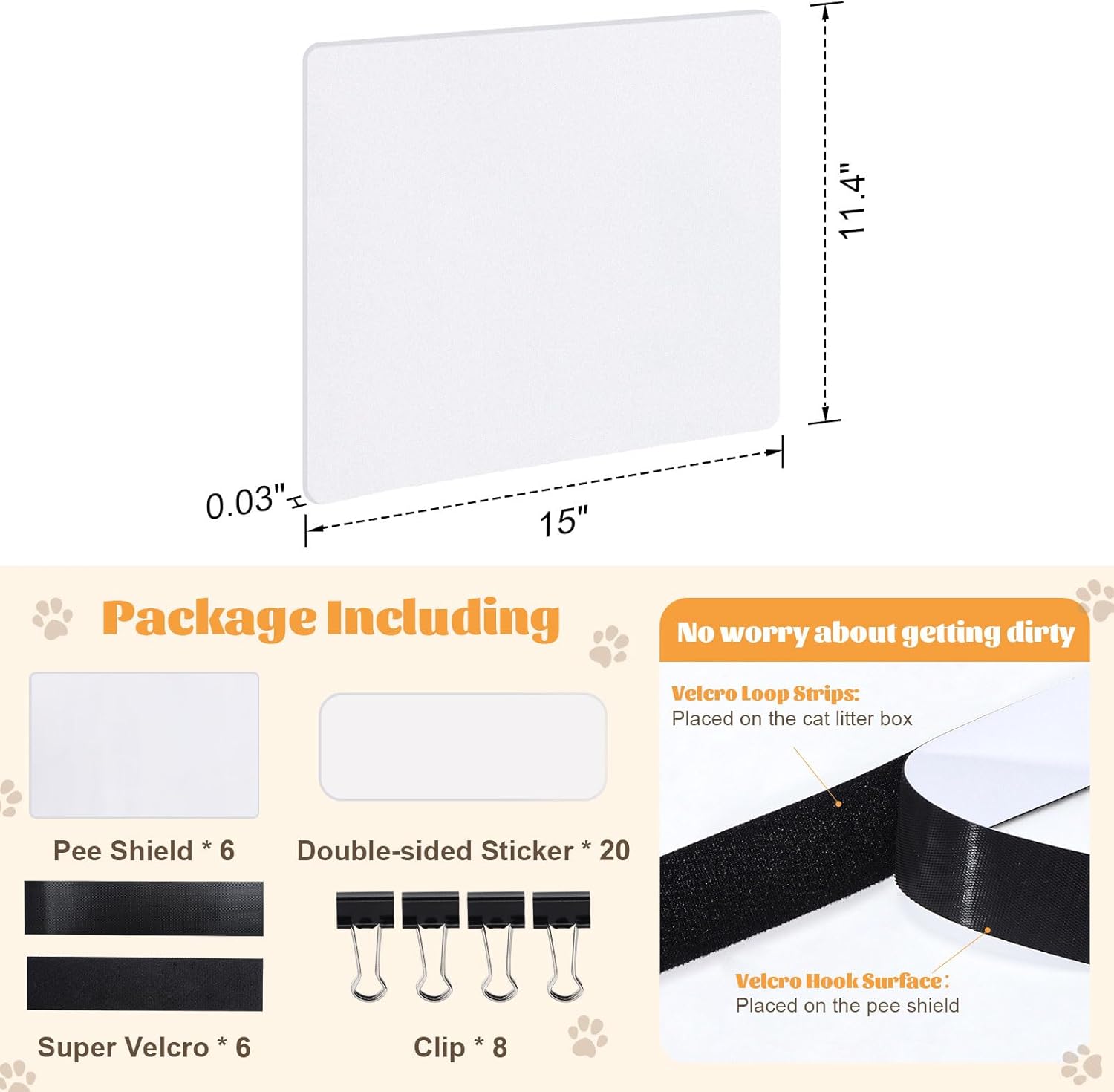 6 protectores de orina para gatos, caja de arena para gatos, protección contra salpicaduras de orina, fácil de limpiar, protectores de privacidad
