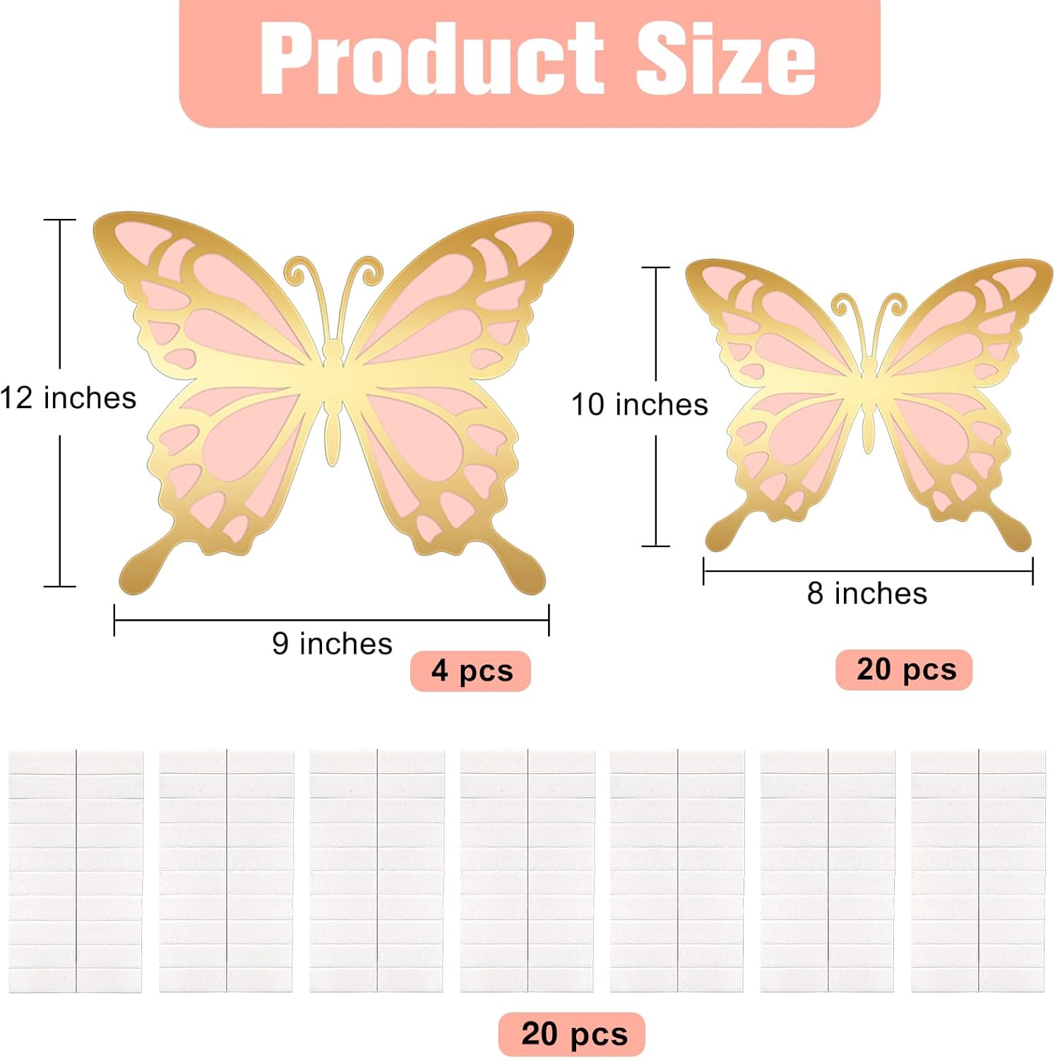 24 piezas de decoración de fiesta de mariposa grande 3D, decoración de pared de mariposa de papel de 2 capas de papel de mariposa gigante de