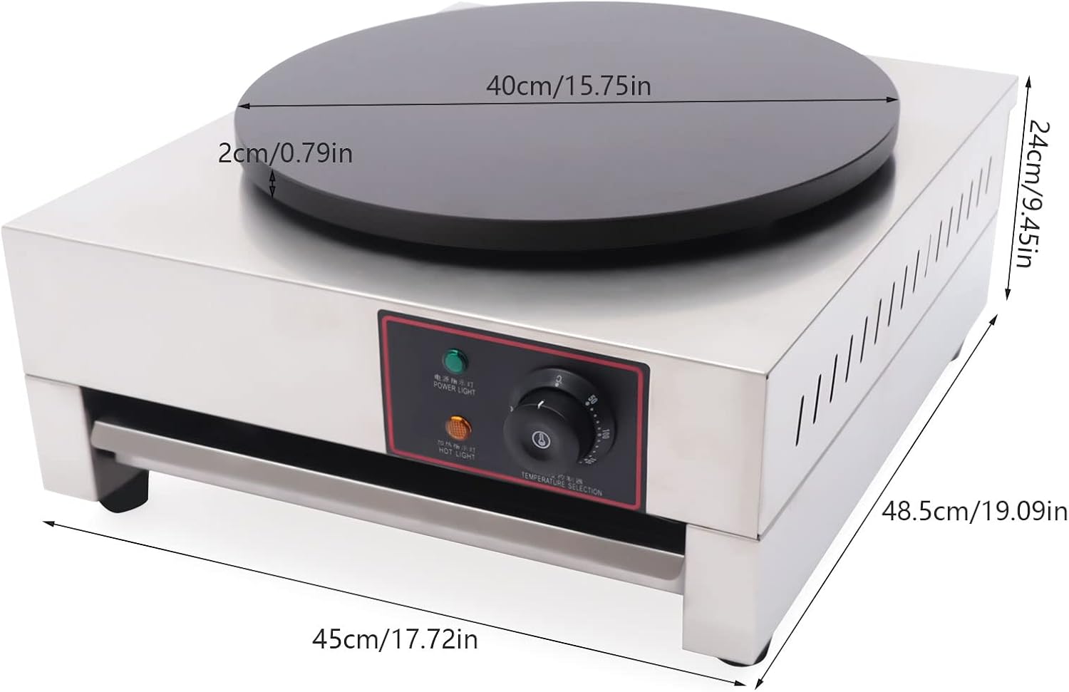 Máquina de panqueques eléctrica comercial de 1700 W, antiadherente de acero inoxidable 430 para el hogar, cocinas, restaurantes, tiendas de postres