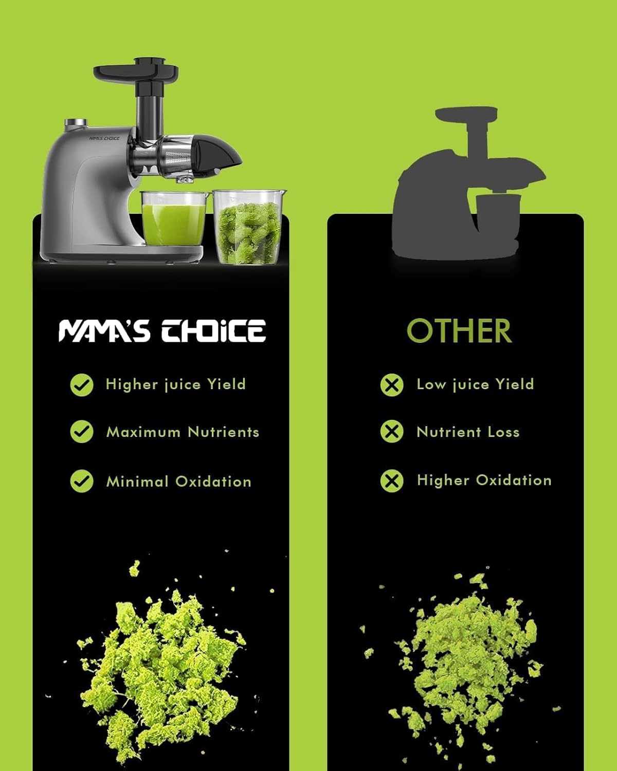 MAMA’S CHOICE Máquinas exprimidoras, exprimidor de masticación lenta para verduras y frutas, extractor de jugo de prensa en frío, fácil de limpiar