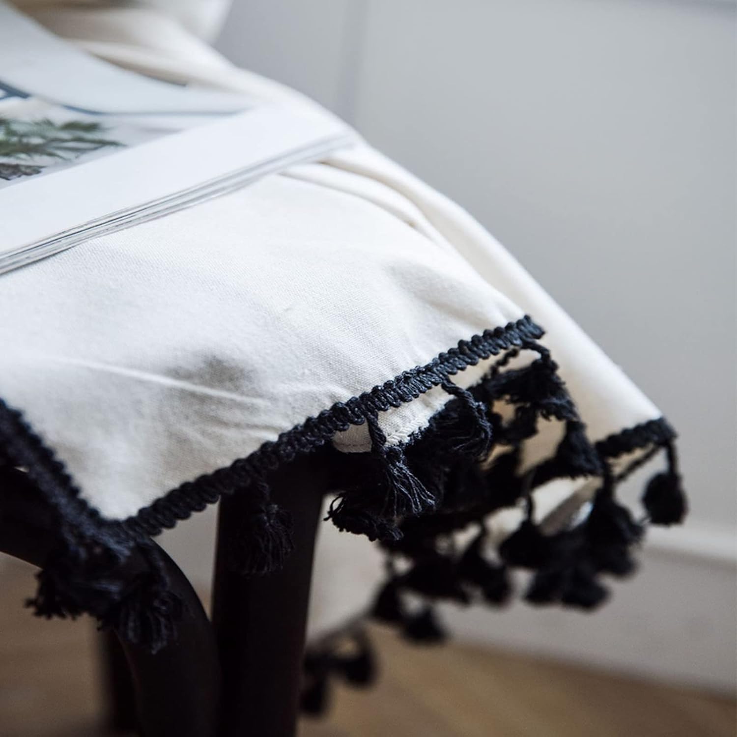 Cortinas de estilo bohemio, de lino y de arpillera para dormitorio, cortinas de ventana semiopacas con borlas, juego de cortinas rústicas para