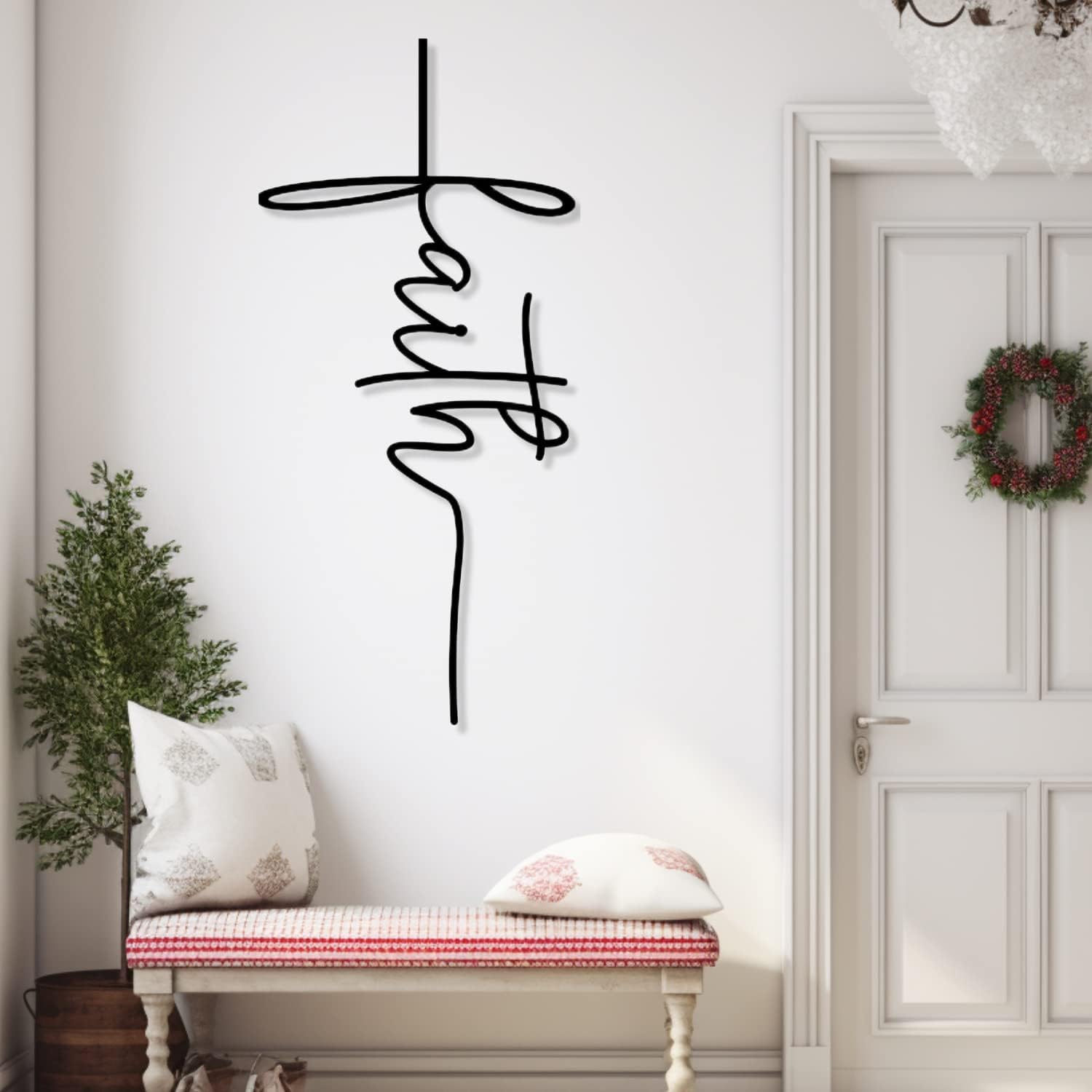 Arte de pared de metal con cruz de fe, decoración de pared de metal dorado Jesús, decoración de pared de metal cristiano abstracto grande, regalo