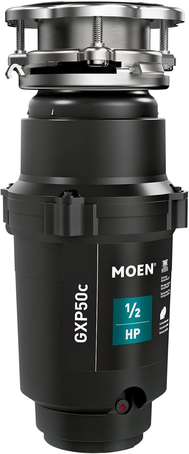 Moen Prep Series PRO – Triturador de basura compacto de alimentación continua de 12 HP, cable de alimentación incluido, GXP50C y kit de conector de