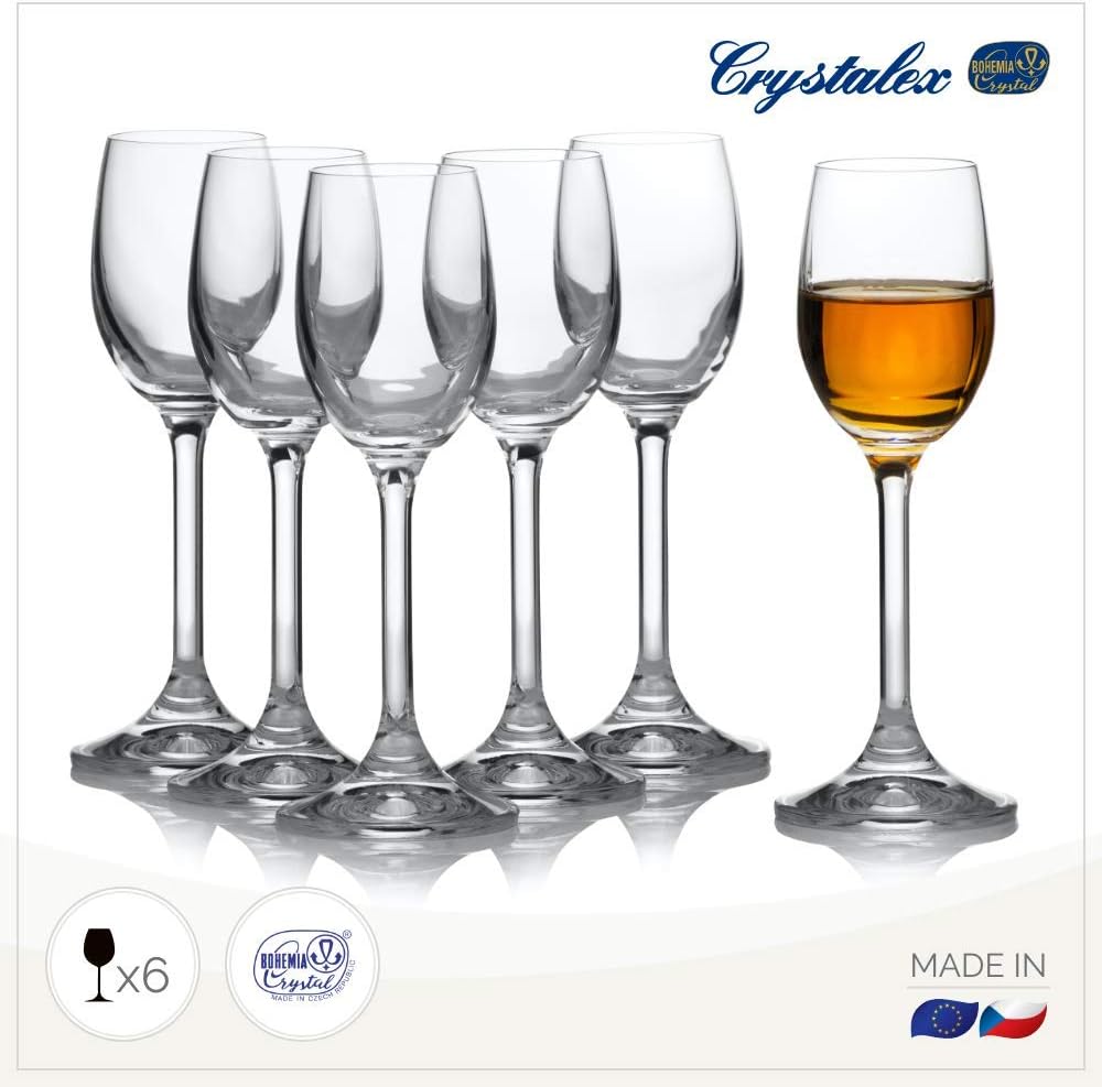 Crystalex Juego de 6 copas de vino, juego de copas de vino tinto con tallo de puerto cordial de cristal, copas de postre para cumpleaños, boda,