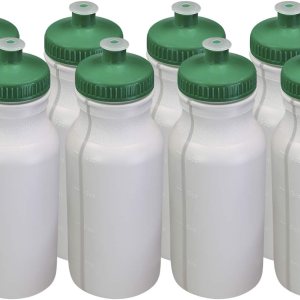 Pinnacle Mercantile Botellas de agua de plástico para apretar, tapa verde de empujejalar, 20 onzas, sin BPA, juego de 8 Pinnacle Mercantile Botellas de agua de plástico para apretar, tapa verde de empujejalar, 20 onzas, sin BPA, juego de 8