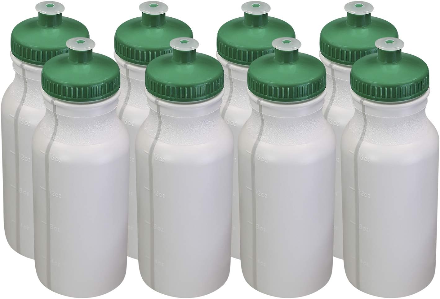 Pinnacle Mercantile Botellas de agua de plástico para apretar, tapa verde de empujejalar, 20 onzas, sin BPA, juego de 8