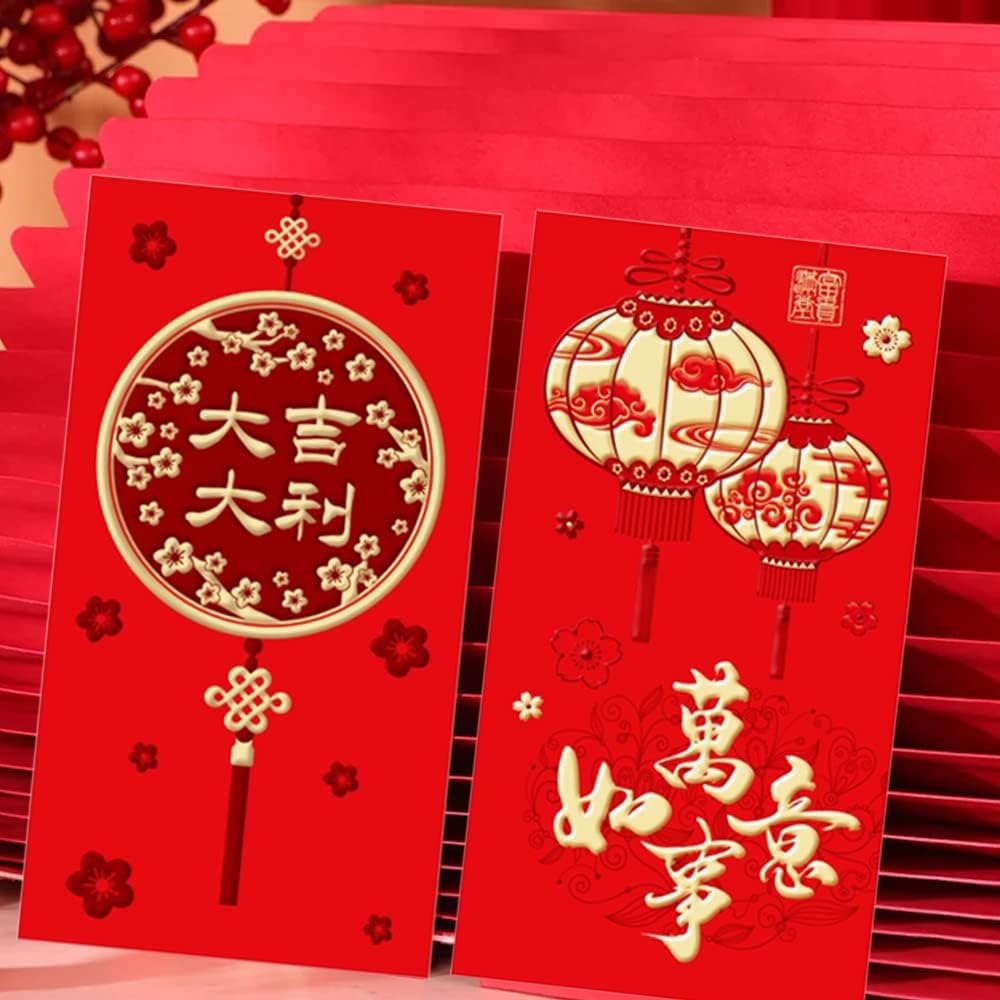 AWEELON 36 sobres rojos de Año Nuevo chino, paquete grande rojo 2023 Año del conejo Hong Bao Primavera China Lucky Money Bolsillos para boda Año