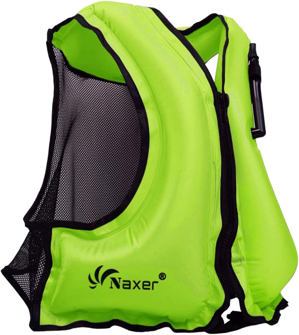 NAXER Chaquetas inflables de flotabilidad, chalecos de esnórquel para adultos, kayak, kayak, esnórquel, traje de esnórquel de 90 a 200 libras, fácil