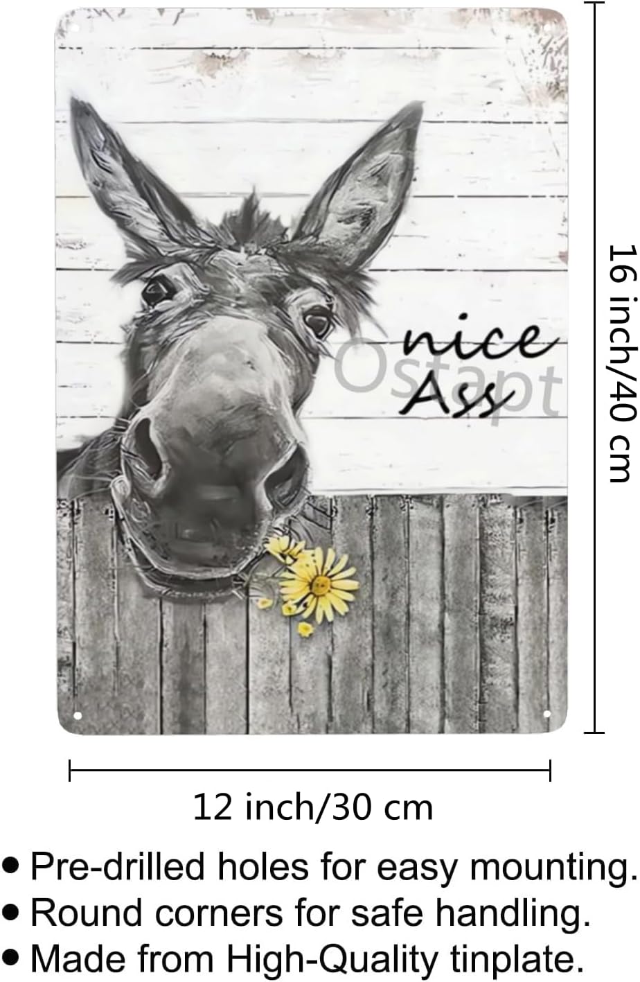 Ostapt Letreros decorativos de metal con diseño de burro, girasol, bonito culo, vintage, decoración de pared, póster retro para baño, baño, baño,