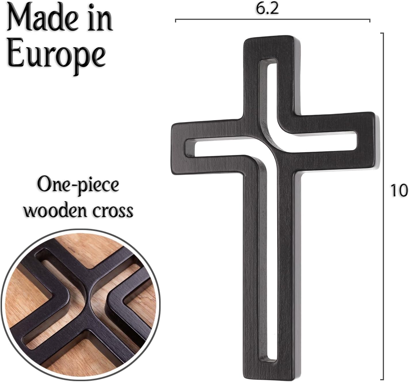 4Soul Cruz de pared  Cruz de madera para pared  Cruz decorativa para colgar  10 pulgadas y 12 pulgadas (negro, mediano 10 pulgadas)
