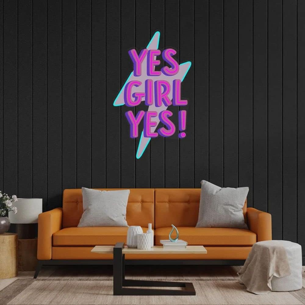 AMANYMXOK Letrero de neón con texto en inglés “Yes Girl” para decoración de pared, hecho a mano, con luz LED, regalo de cumpleaños, para dormitorio,
