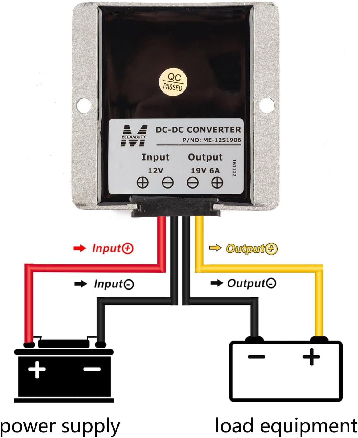 TOP-VIGOR Convertidor de voltaje de gran tamaño CCDC DC 12V Paso hasta DC 19V 6A 114W, impermeable IP68 convertidor de voltaje regulador