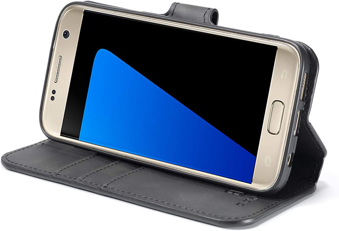 UEEBAI Funda de cuero PU para Samsung Galaxy S7, Vintage Retro Premium Wallet Flip Cover TPU Inner Shell Ranuras para tarjetas Cierre magnético