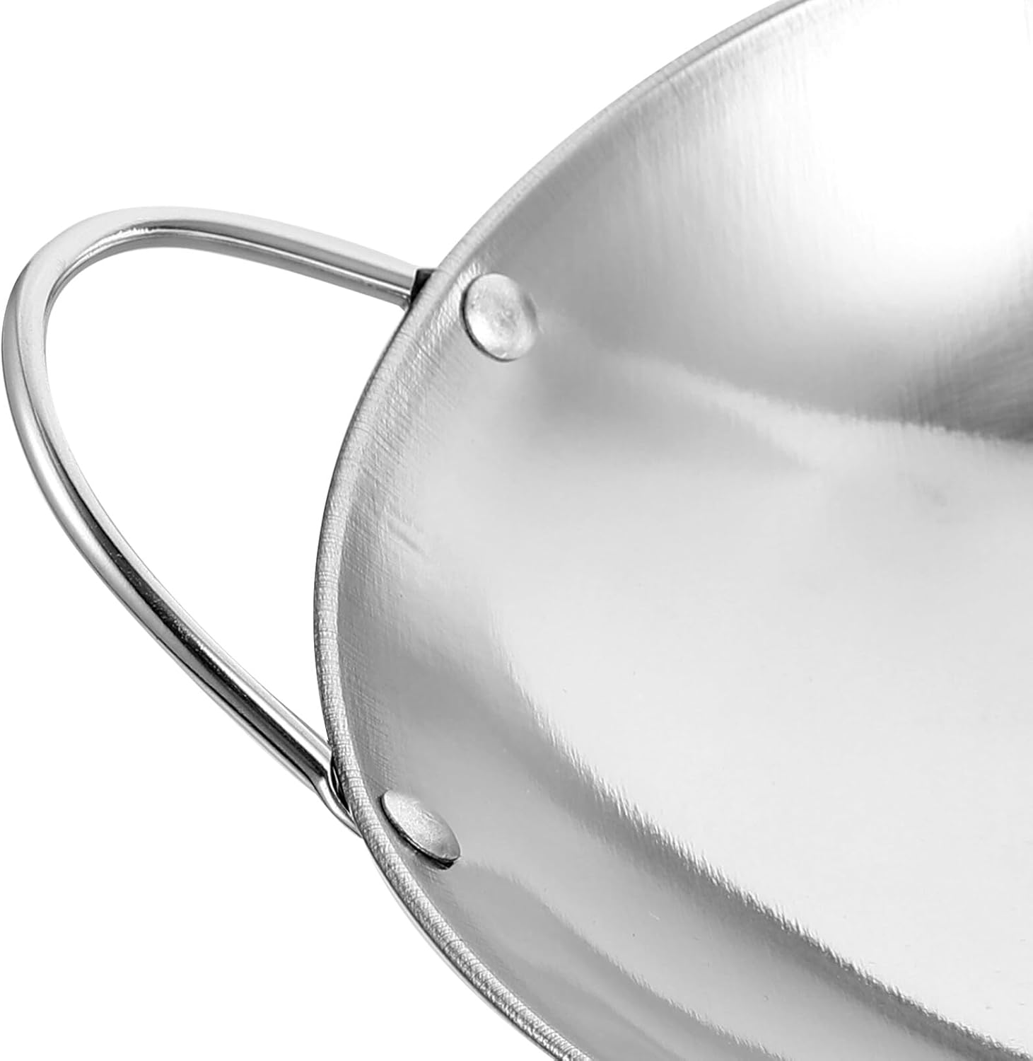 Kichvoe Wok Sartenes de acero inoxidable para freír Pow Stir Fry 2 piezas de fondo plano para uso diario con doble asa olla de cocina para placa de