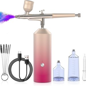 Kit de aerógrafo, aerógrafo de doble acción para uñas, kit de pistola de aerógrafo inalámbrica recargable con punta de 0.014 in, aerógrafo de alta Kit de aerógrafo, aerógrafo de doble acción para uñas, kit de pistola de aerógrafo inalámbrica recargable con punta de 0.014 in, aerógrafo de alta
