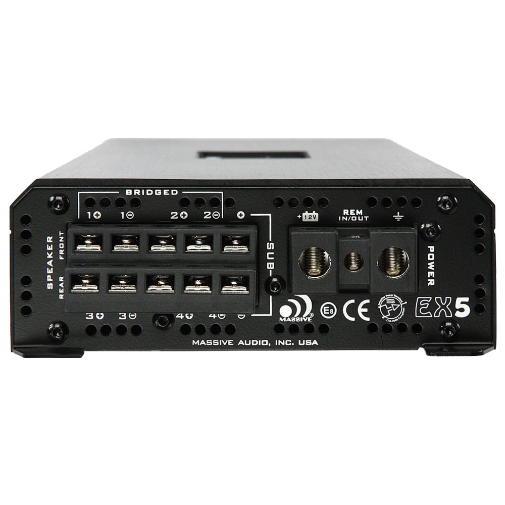 Massive Audio Serie Blade Power EX5. 2500 vatios, 5 canales, estable de 1 ohmio, híbrido de clase ABD, amplificador de coche con refuerzo de graves,