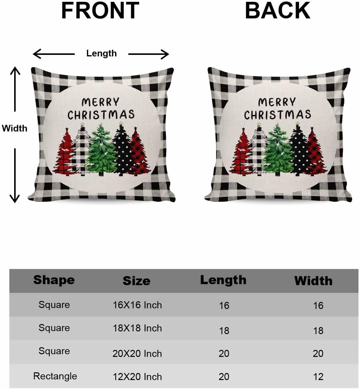 Juego de 2 fundas de almohada de Navidad de 18 x 18 pulgadas, fundas de cojín suaves de color blanco y negro, a cuadros, para sofá, dormitorio,