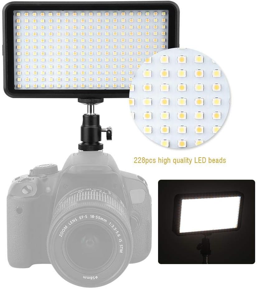 PUSOKEI Luz de video LED, W228 3200K6000K lámpara de panel de luz LED, 228 cuentas LED de fotografía luz de relleno para cámara Nikon para Canon