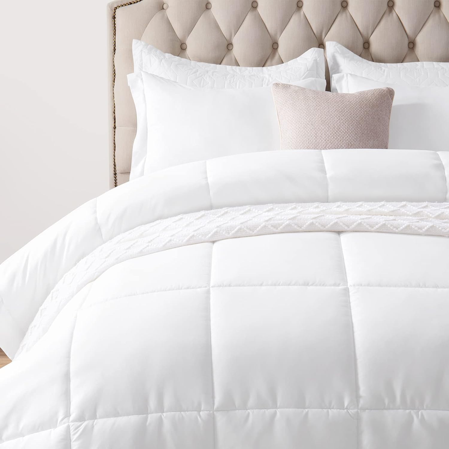 BYSURE Edredón King solo (blanco, cosido en caja), edredón ligero para todas las estaciones, ropa de cama alternativa de plumón