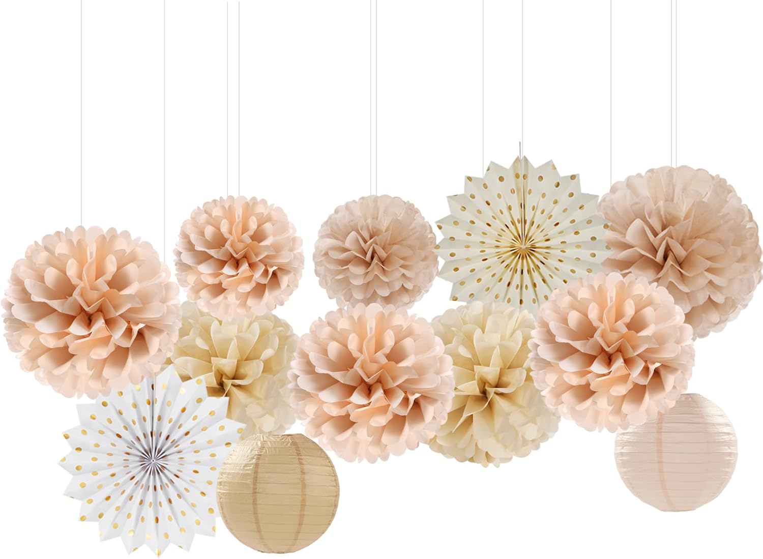 Decoraciones de fiesta bohemias de color beige, dorado champán, blanco, melocotón, 20 unidades neutrales para baby shower, linternas rústicas de