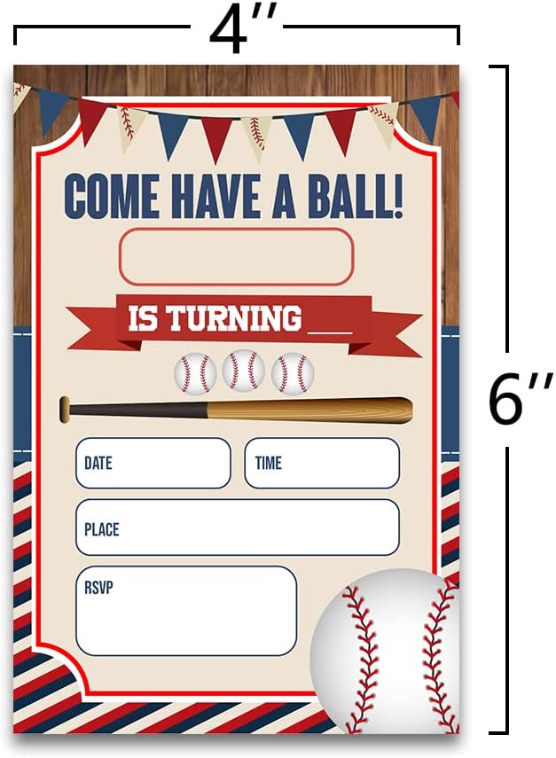 FujLoy Invitaciones para fiestas de cumpleaños de béisbol, invitaciones de fiesta de béisbol (050)
