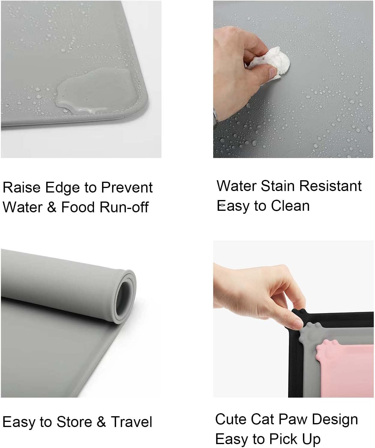 Tapete de silicona impermeable de 18.8 x 12 pulgadas, antideslizante para tazón de mascotas, tapete de alimentación de mascotas (18.8 x 12 pulgadas,
