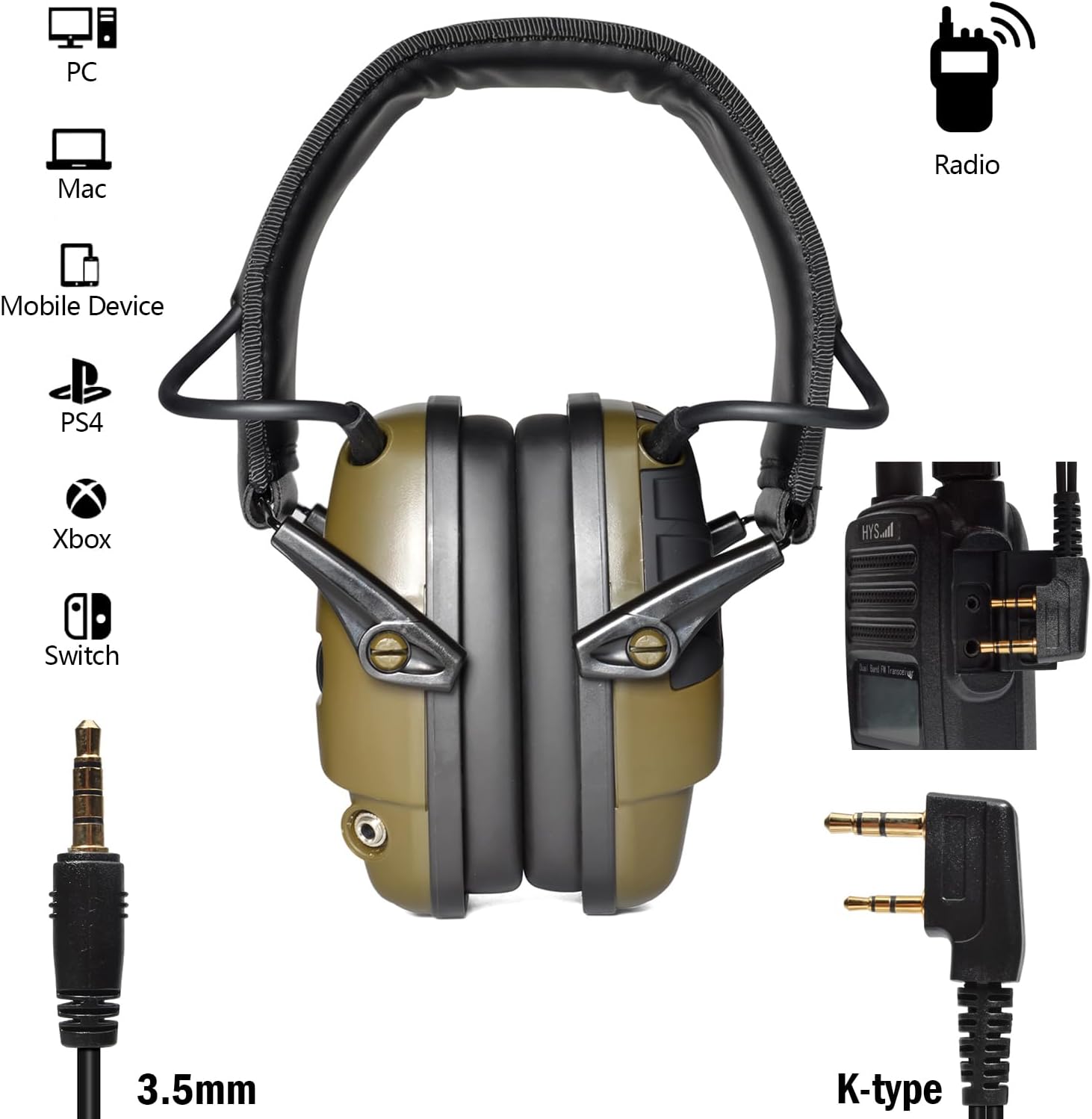 Amplificación de sonido Orejera electrónica de disparo con PTT para Baofeng BF-888S UV5R Retevis RT22 RT27 RT15 RT19 Kenwood Radio bidireccional