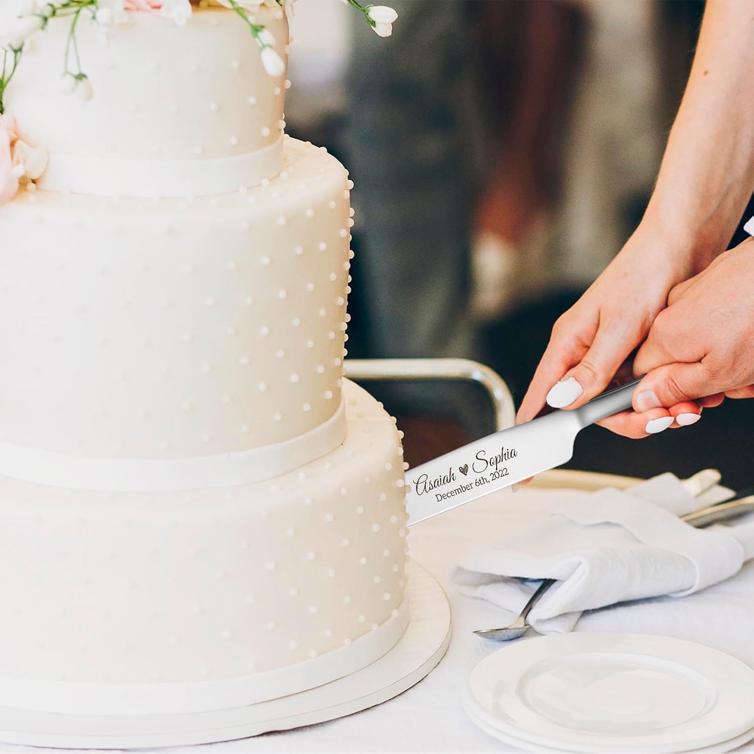 Juego personalizado de corte de pasteles para bodas, juego de cuchillos y servidores de acero inoxidable, cortador de pasteles y servidor de
