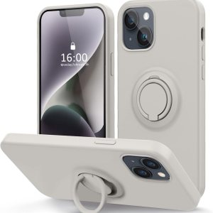 MOCCA Funda compatible con iPhone 14 Plus con soporte de anillo, silicona líquida, forro de microfibra, funda protectora antiarañazos de cuerpo MOCCA Funda compatible con iPhone 14 Plus con soporte de anillo, silicona líquida, forro de microfibra, funda protectora antiarañazos de cuerpo