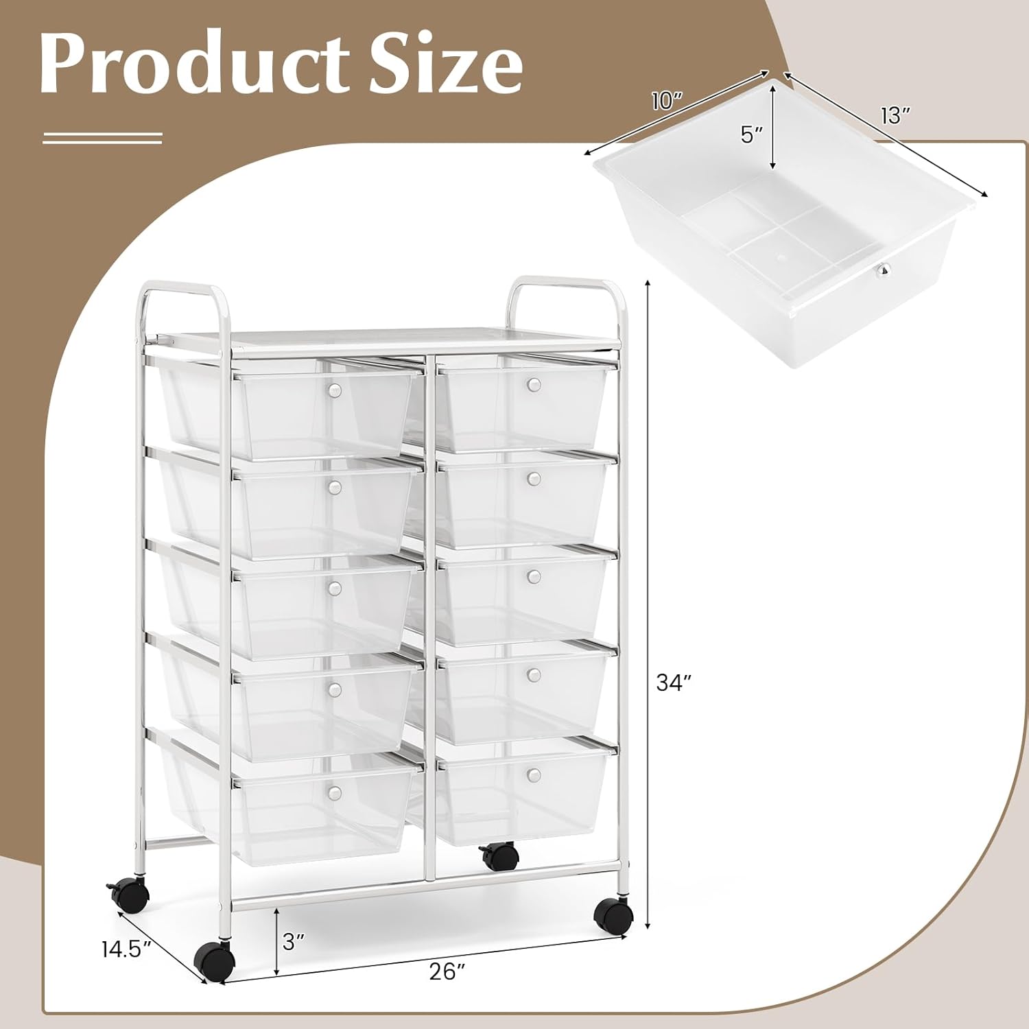 GOFLAME Carrito de almacenamiento con ruedas de 10 cajones, organizador de almacenamiento de manualidades sobre ruedas, carrito móvil multiusos para