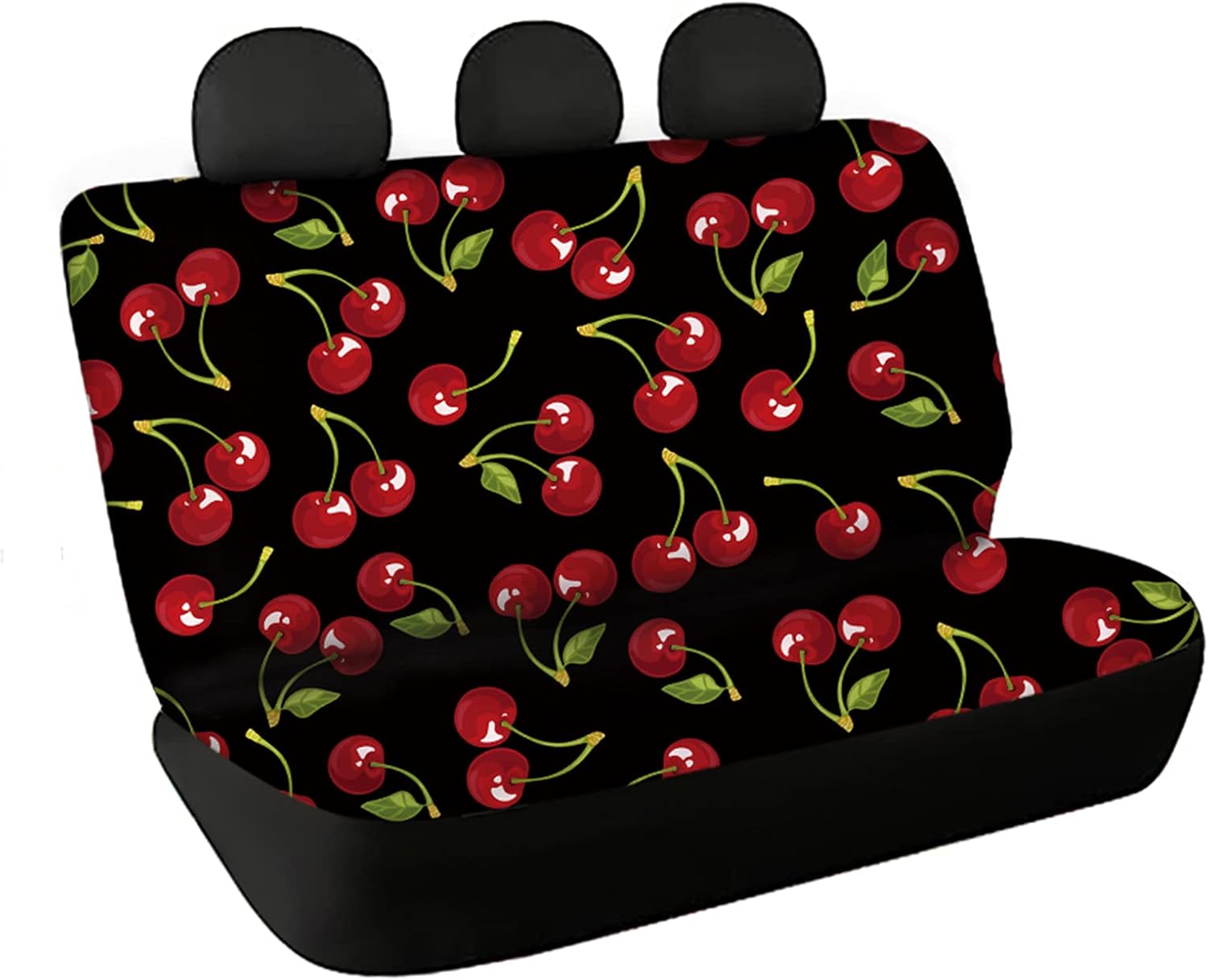 Juego completo de 2 fundas de asiento de coche con estampado de cerezas rojas para asientos traseros solo para asiento trasero, accesorios de ajuste