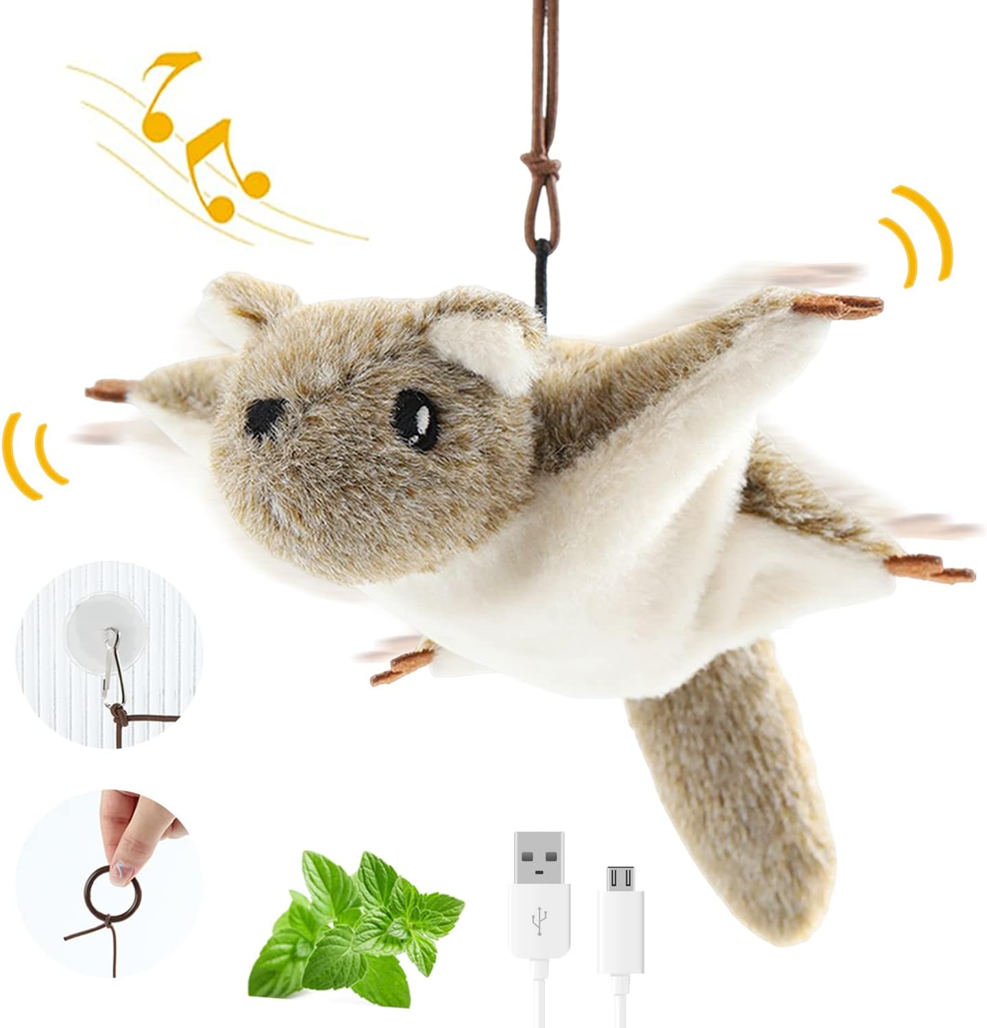 Juguetes para gatos, juguete interactivo automático para gatos de interior, juguete colgante chirriante de hierba gatera voladora, ardilla voladora,