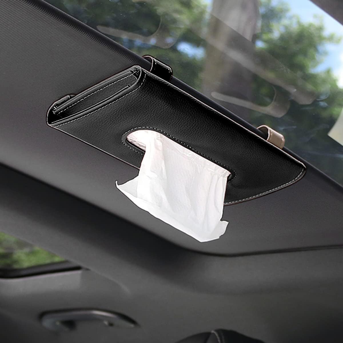 XINLIYA Soporte para pañuelos de automóvil, servilletero para visera solar, funda de toalla de papel colgante, caja de pañuelos de piel sintética,