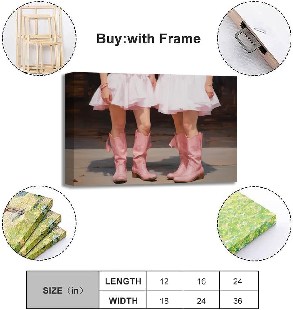 Preppy – Lienzo decorativo para la pared, pósteres vintage de botas de vaquera, estampado de vaquera costera rosa, divertido y moderno para