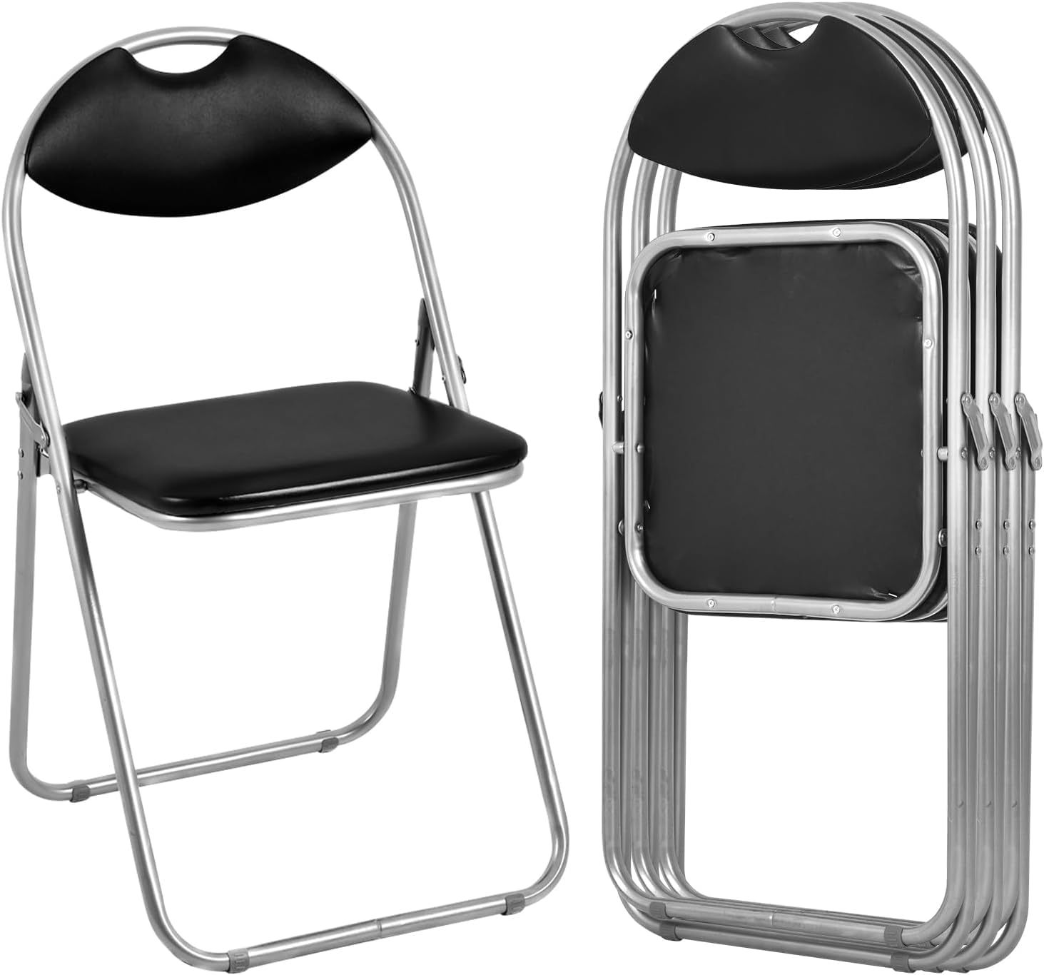 ARLIME Paquete de 4 sillas plegables, acolchado plegable Chiar, silla plegable de metal con mango de agarre adicional, sillas plegables negras para