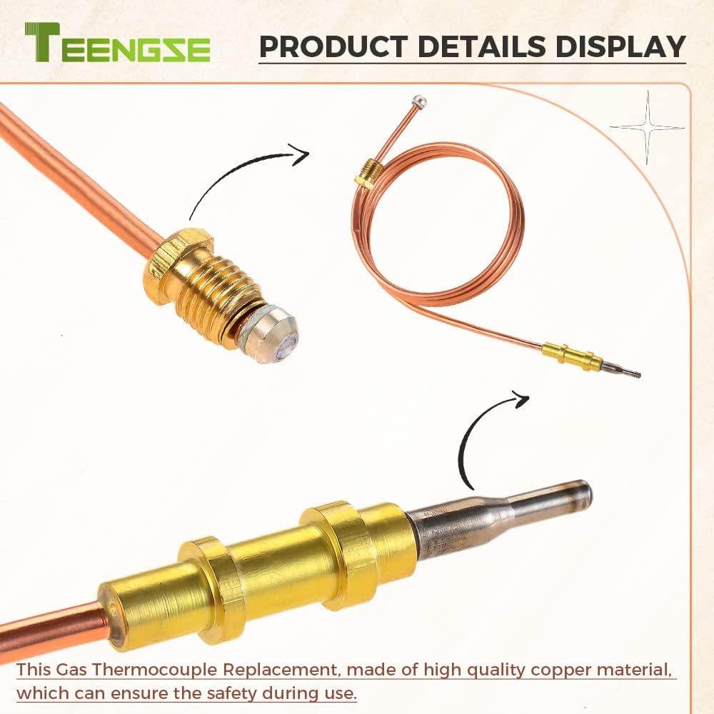 Reemplazo de termopar de gas de 39.5 pulgadas, kit de termopar universal para parrilla de barbacoa, calentador de pared de ventilación Desa 098514-02