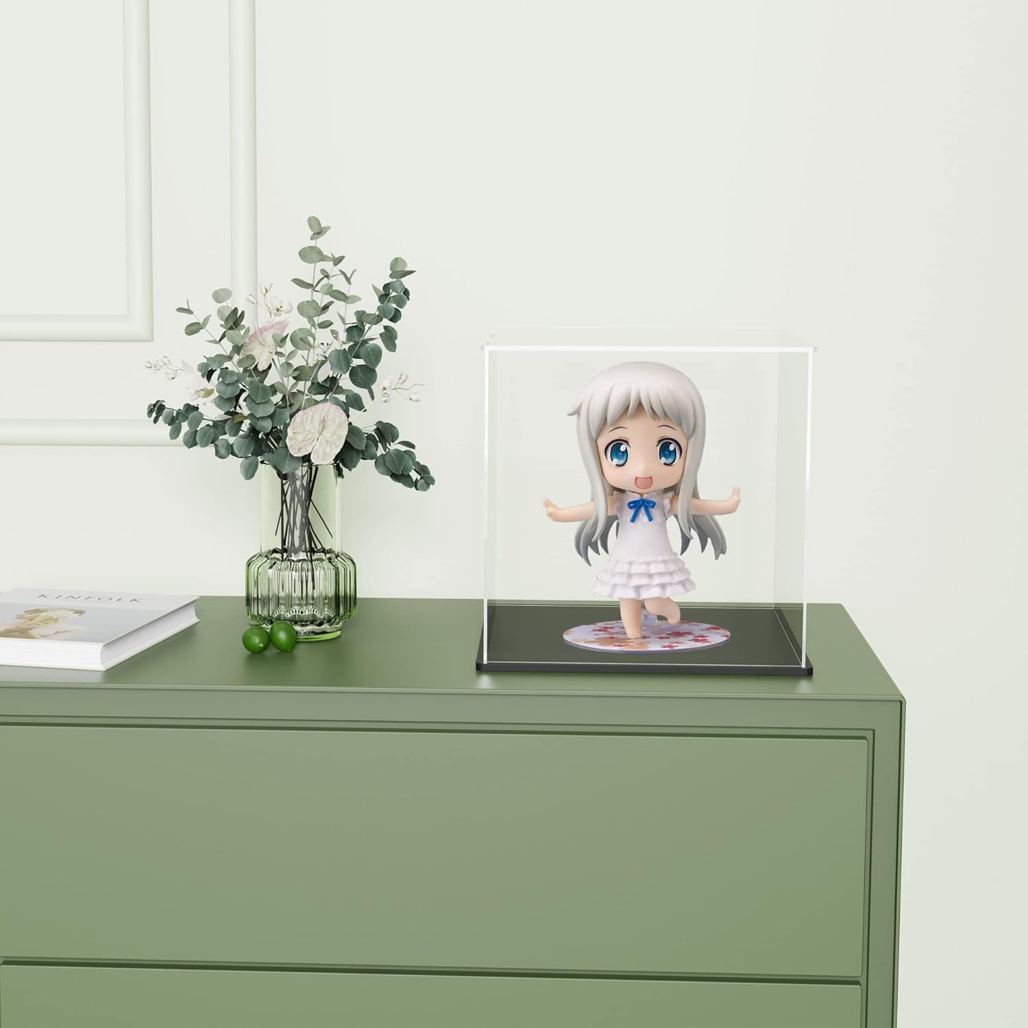 CRMPro Vitrina de acrílico transparente con base negra mate, vitrina a prueba de polvo, caja de exhibición de acrílico cubo para coleccionables (7 x