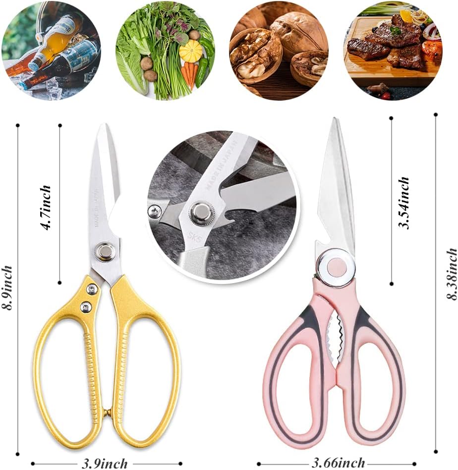 Tijeras de cocina, tijeras de cocina multiusos de acero inoxidable, afiladas, juego de 2 tijeras de cocina resistentes, tijeras de cocina para